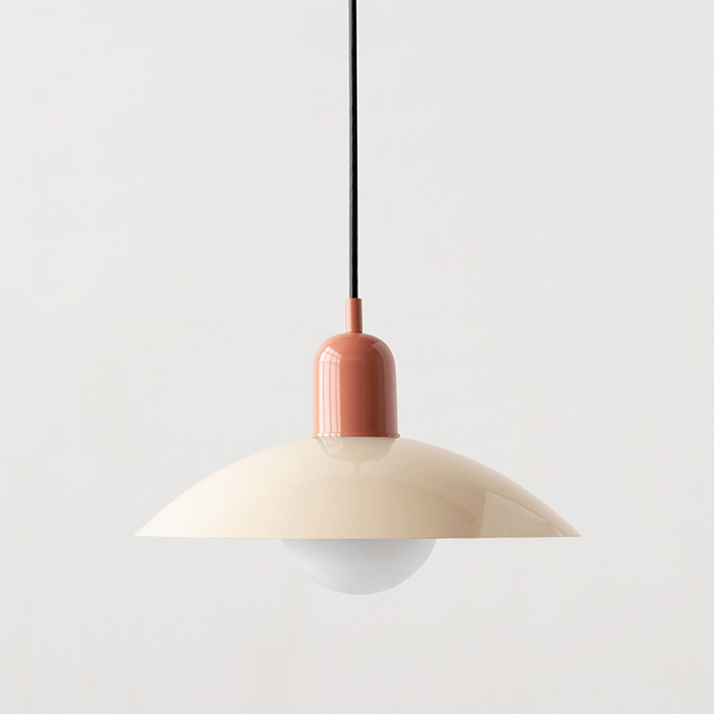 Bauhaus Wide Brim Metal Shade Glass Globe Pendant Light