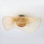 Boho Bamboo Flush Mount Ceiling Light Wavy Woven Shade