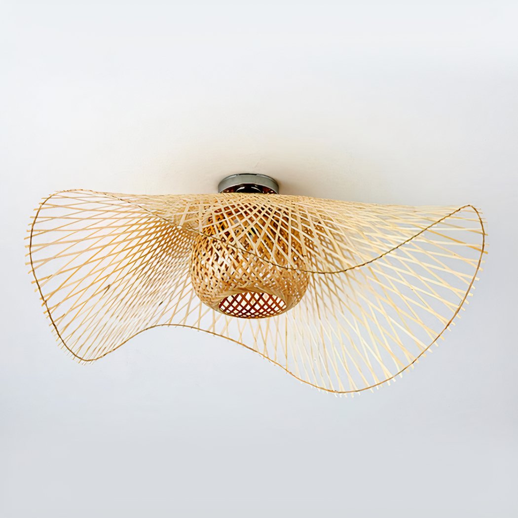 Boho Bamboo Flush Mount Ceiling Light Wavy Woven Shade