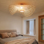Boho Bamboo Flush Mount Ceiling Light Wavy Woven Shade