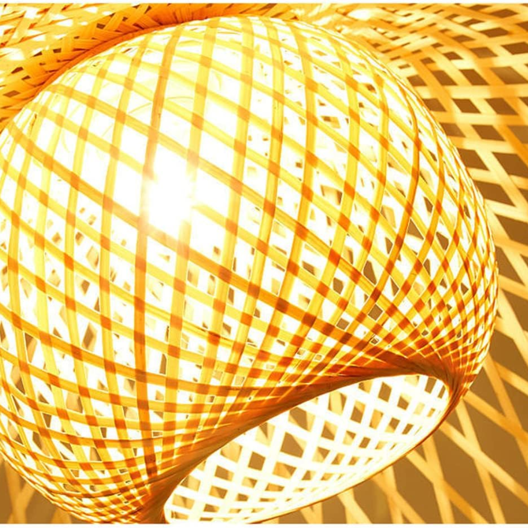 Boho Bamboo Flush Mount Ceiling Light Wavy Woven Shade