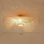 Boho Bamboo Flush Mount Ceiling Light Wavy Woven Shade