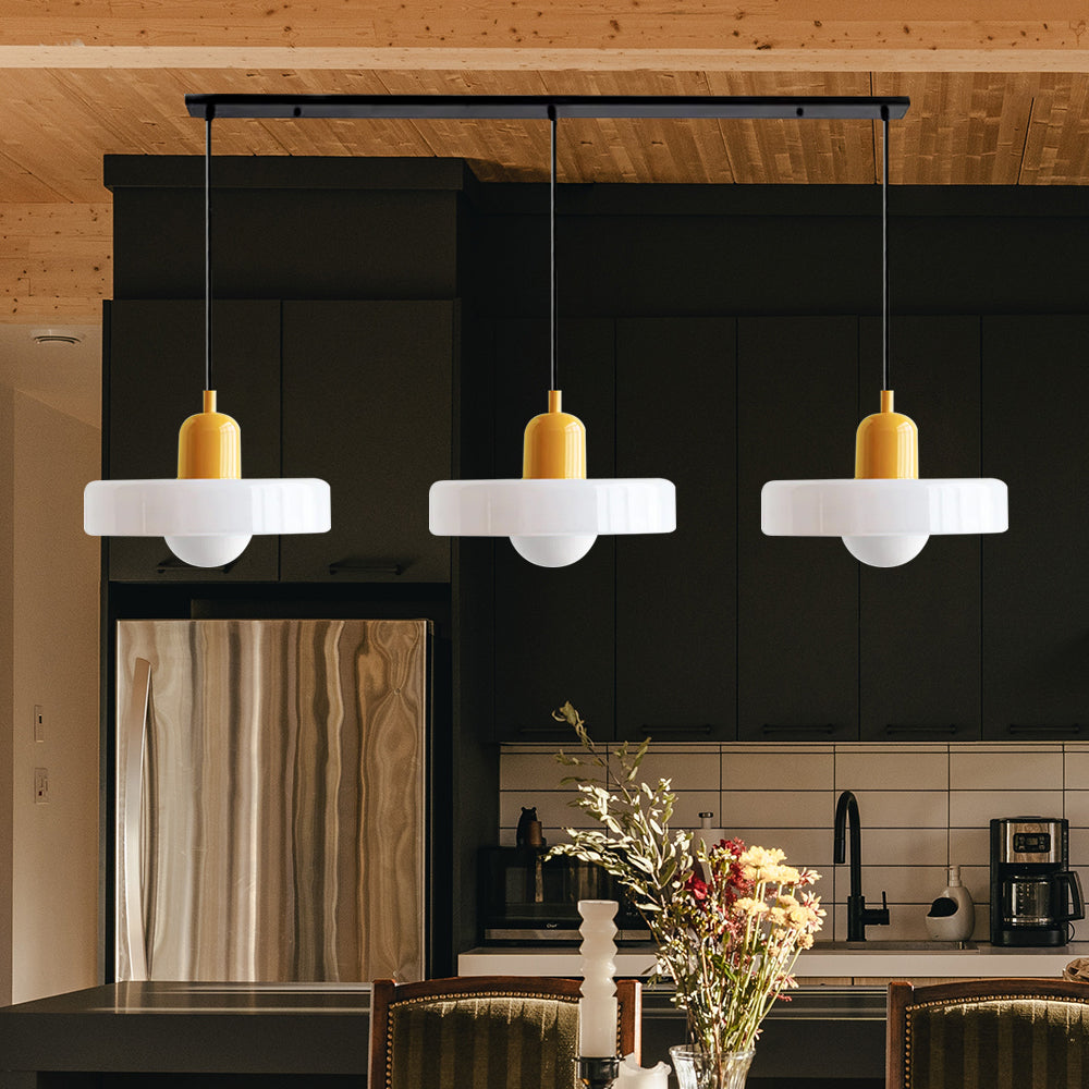 Colored Glass Pendant Light 3-Light Linear