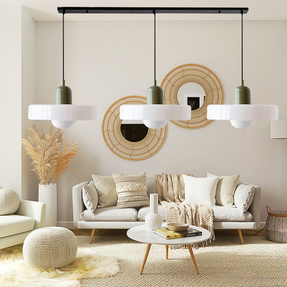 Colored Glass Pendant Light 3-Light Linear