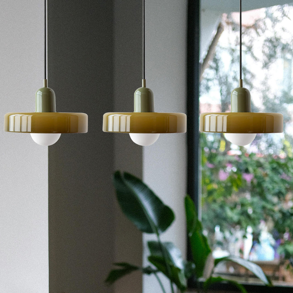 Colored Glass Pendant Light 3-Light Linear