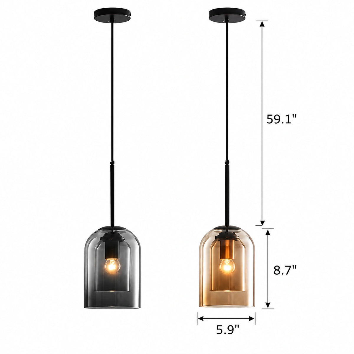 Double Glass Bell Mid Century Modern Pendant Light
