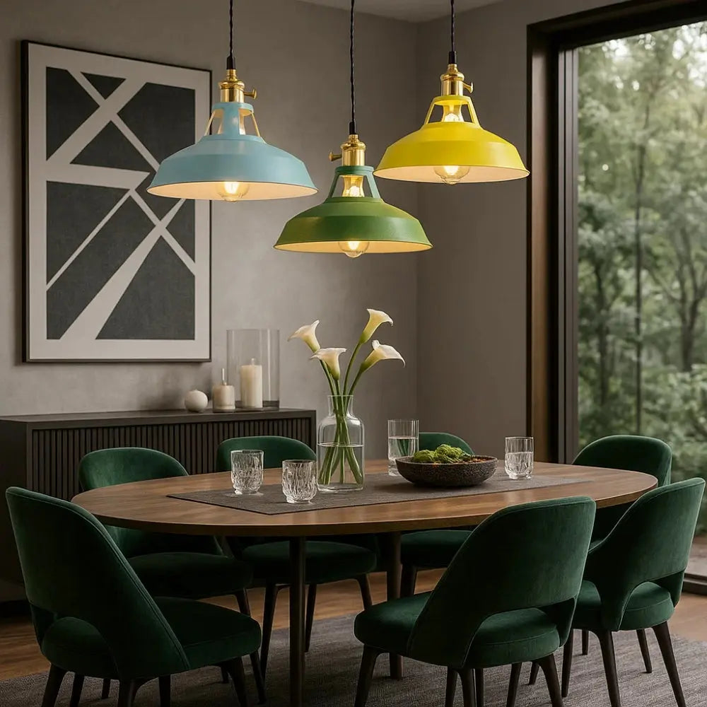 Industrial Pastel Metal Dome Farmhouse Pendant Light