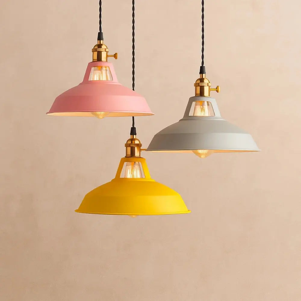Industrial Pastel Metal Dome Farmhouse Pendant Light