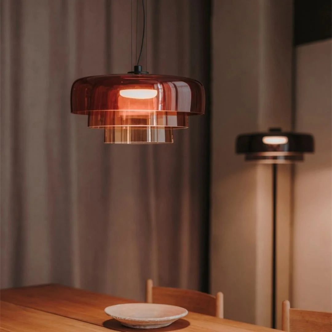 Layered Colored Glass Disc Modern LED Pendant Light