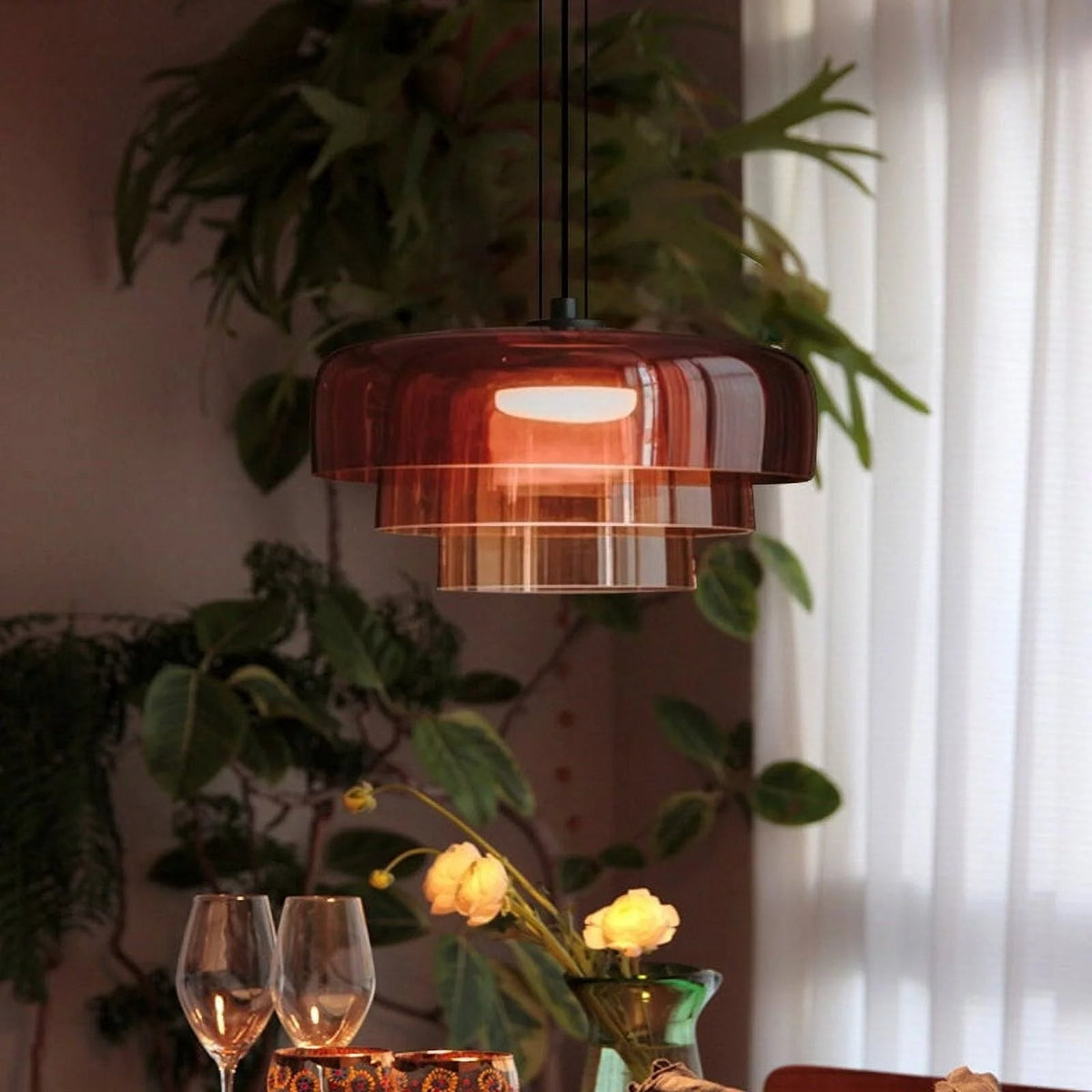 Layered Colored Glass Disc Modern LED Pendant Light