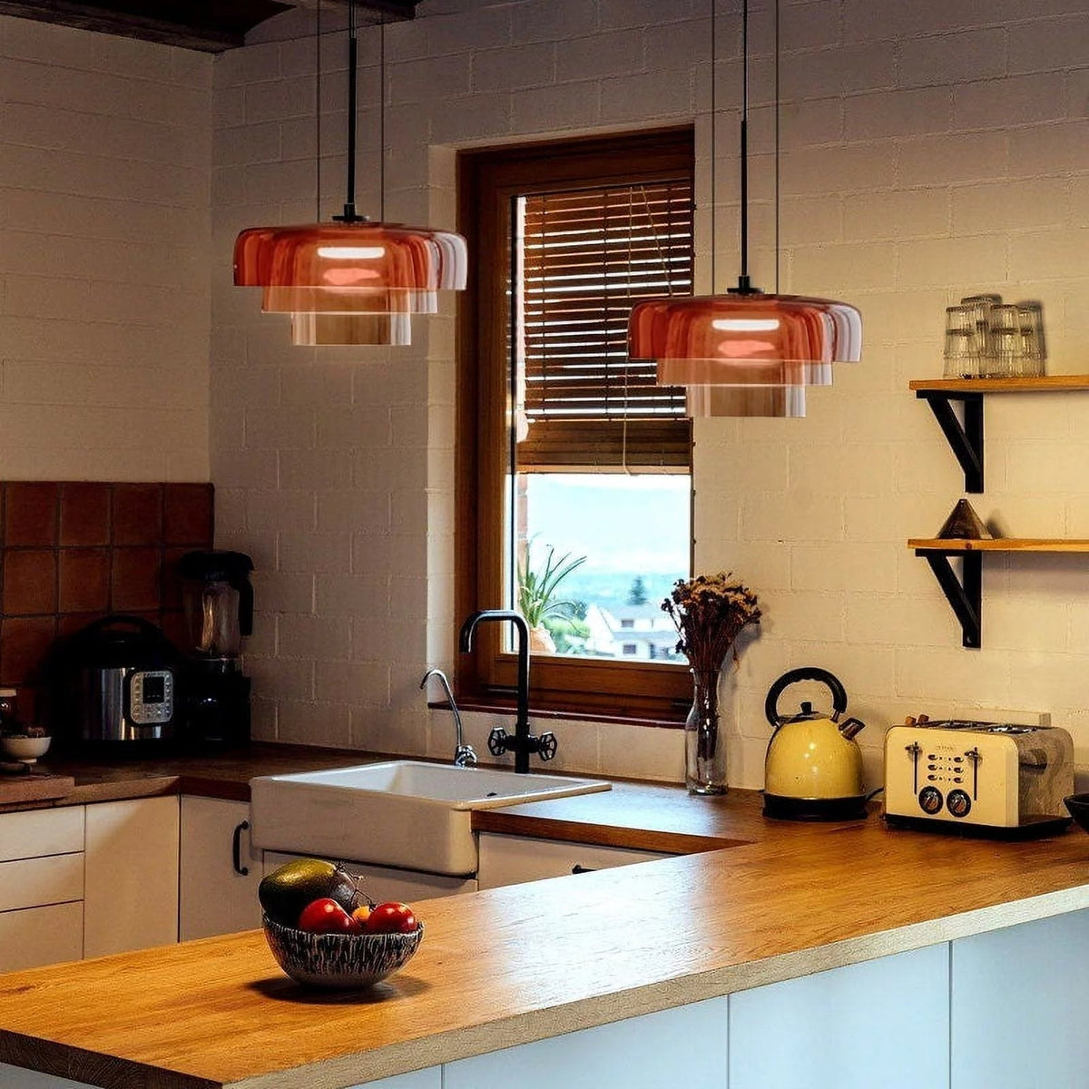 Layered Colored Glass Disc Modern LED Pendant Light