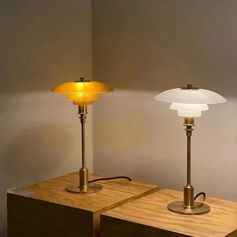 Layered Glass Table Lamp Three Tier Shade Mid Century Modern