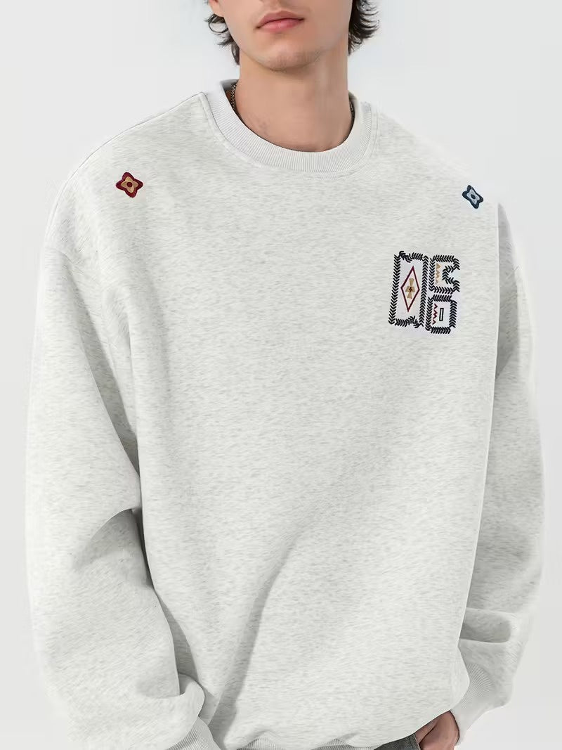 Men's Crewneck Sweater with Embroidered Patches