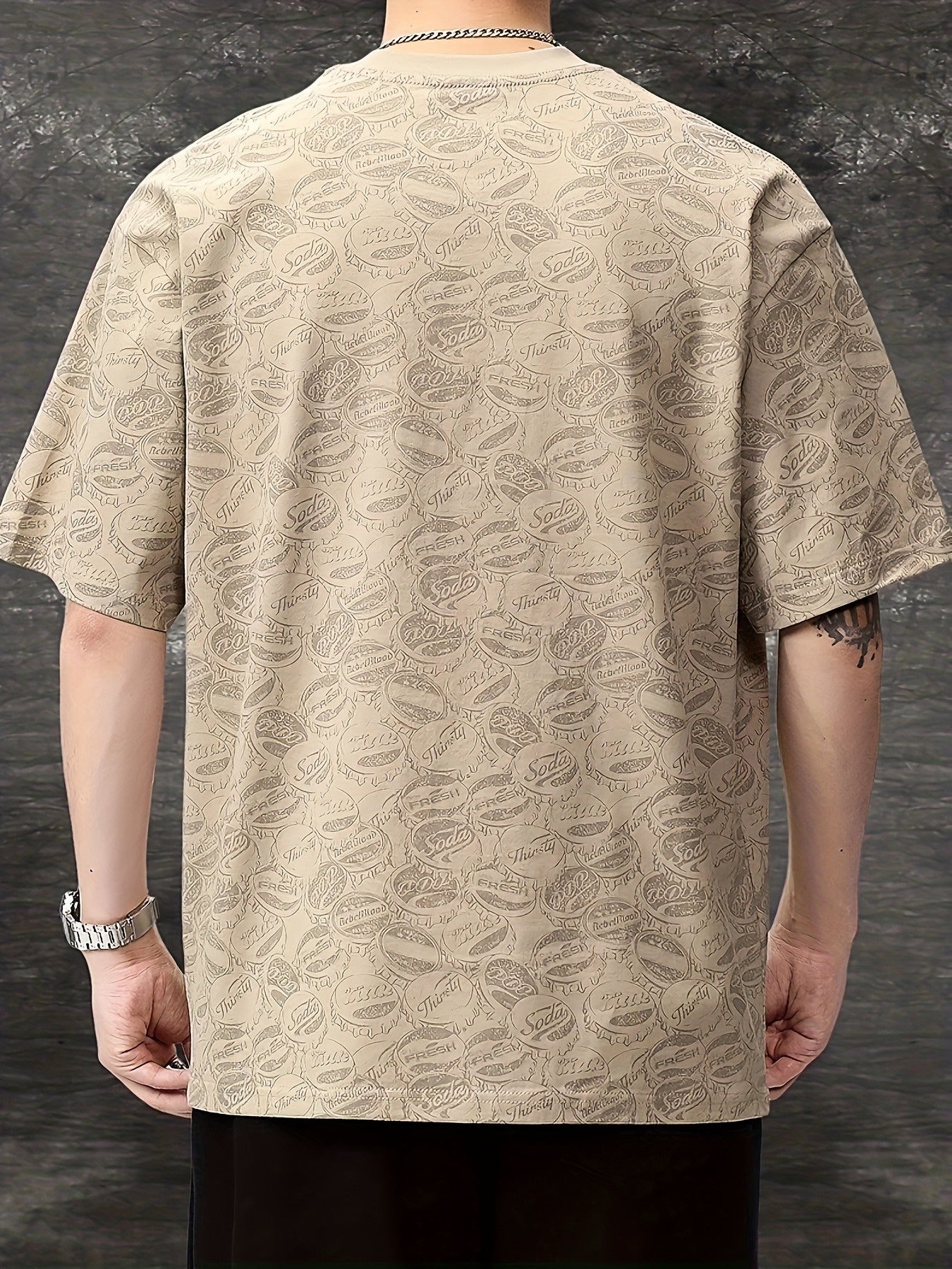 Men's Crewneck T-Shirt with Bottle Cap Print