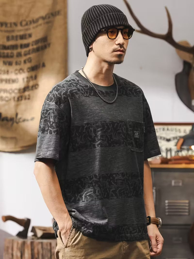 Men's Crewneck T-Shirt with Striped Graphic Pattern
