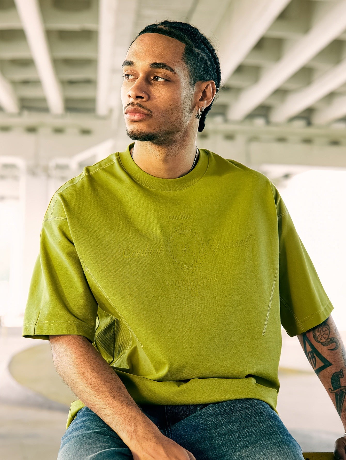 Men's Graphic T-Shirt with Decorative Stitching