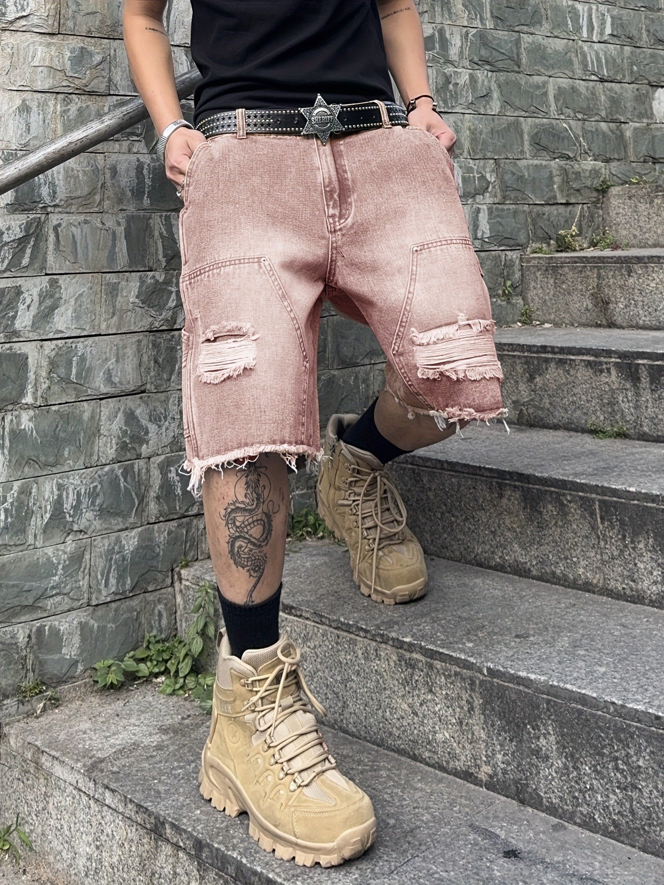 Men's Shorts with Ripped Thigh Panels