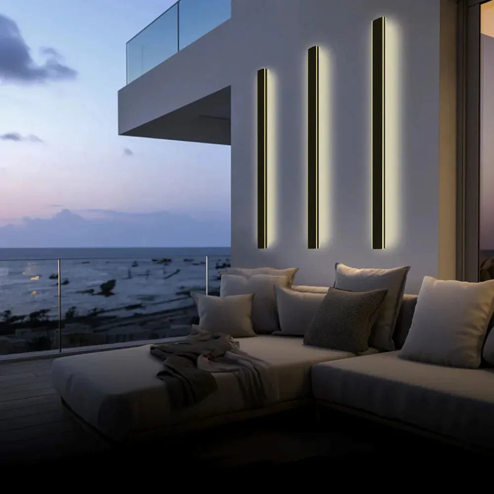 Minimalist Black Linear Outdoor Waterproof LED Wall Light