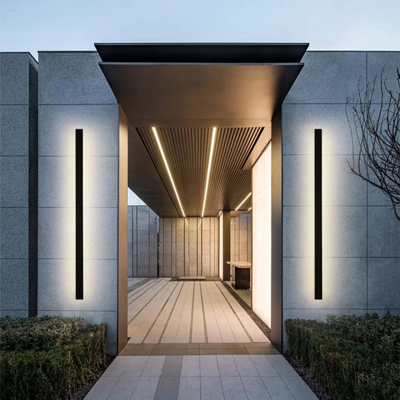 Minimalist Black Linear Outdoor Waterproof LED Wall Light