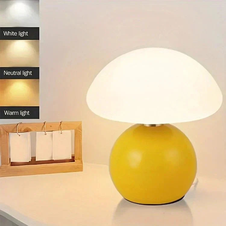 Mushroom Table Lamp Ceramic Base 3-Color Light