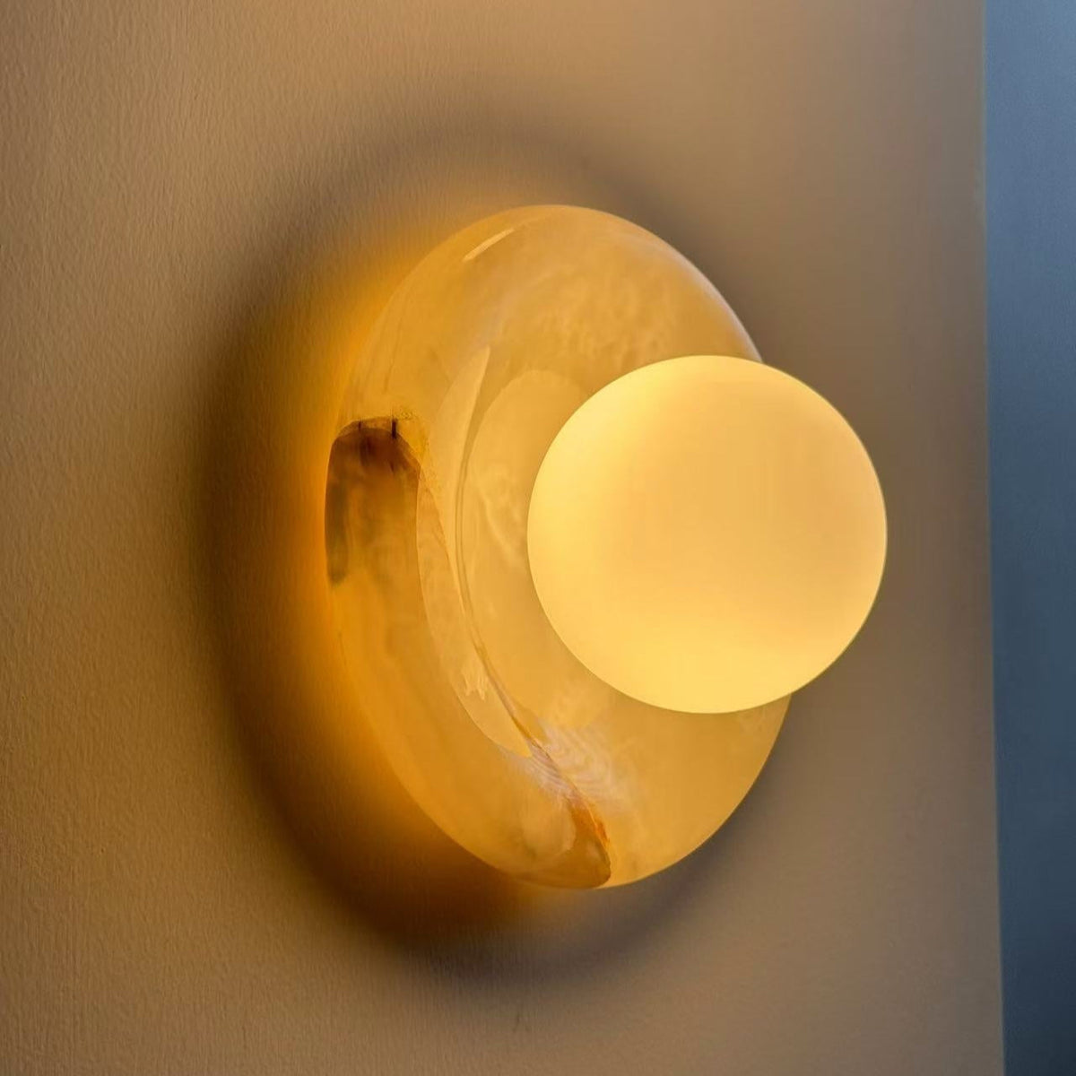 Natural Stone Ring Frosted Glass Globe Round Wall Sconce