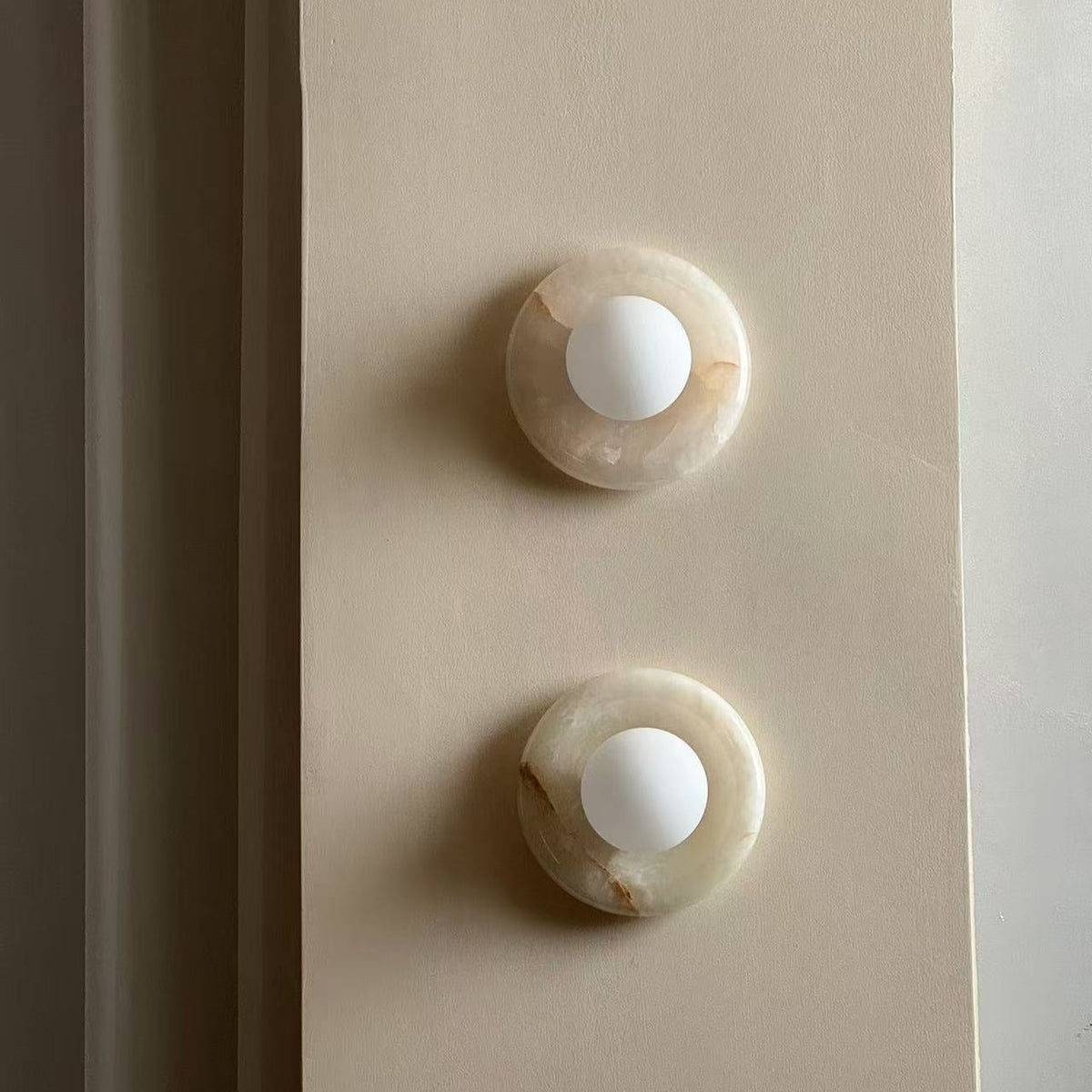 Natural Stone Ring Frosted Glass Globe Round Wall Sconce
