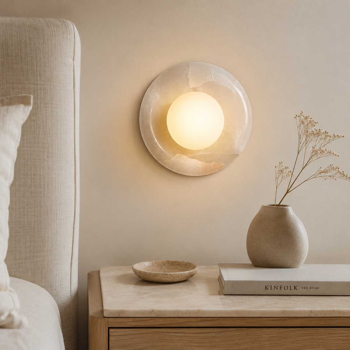 Natural Stone Ring Frosted Glass Globe Round Wall Sconce