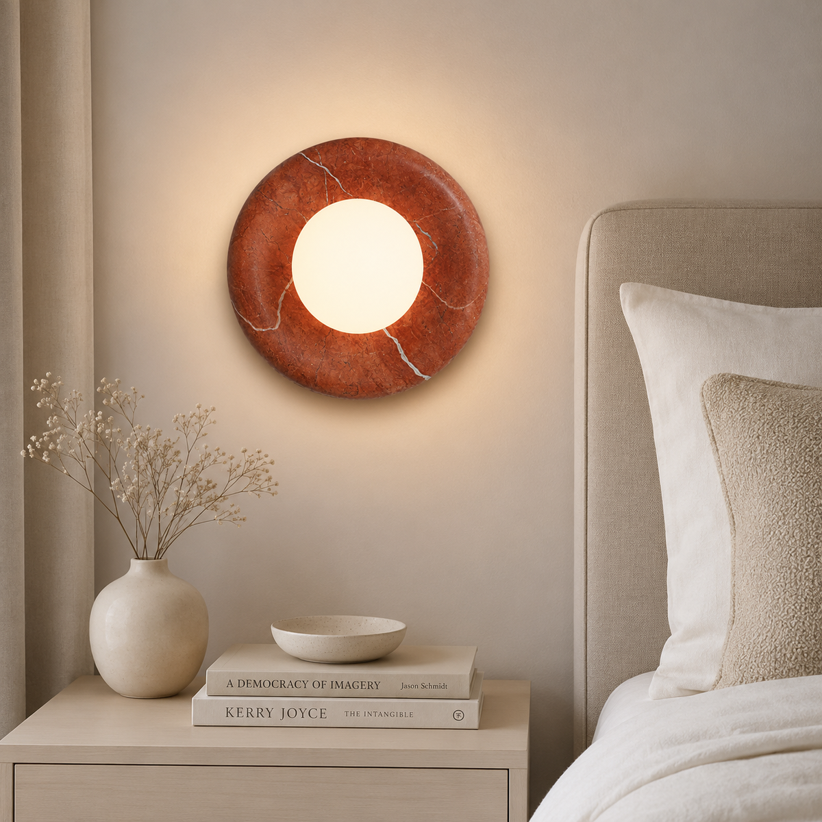 Natural Stone Ring Frosted Glass Globe Round Wall Sconce