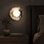 Natural Stone Ring Frosted Glass Globe Round Wall Sconce