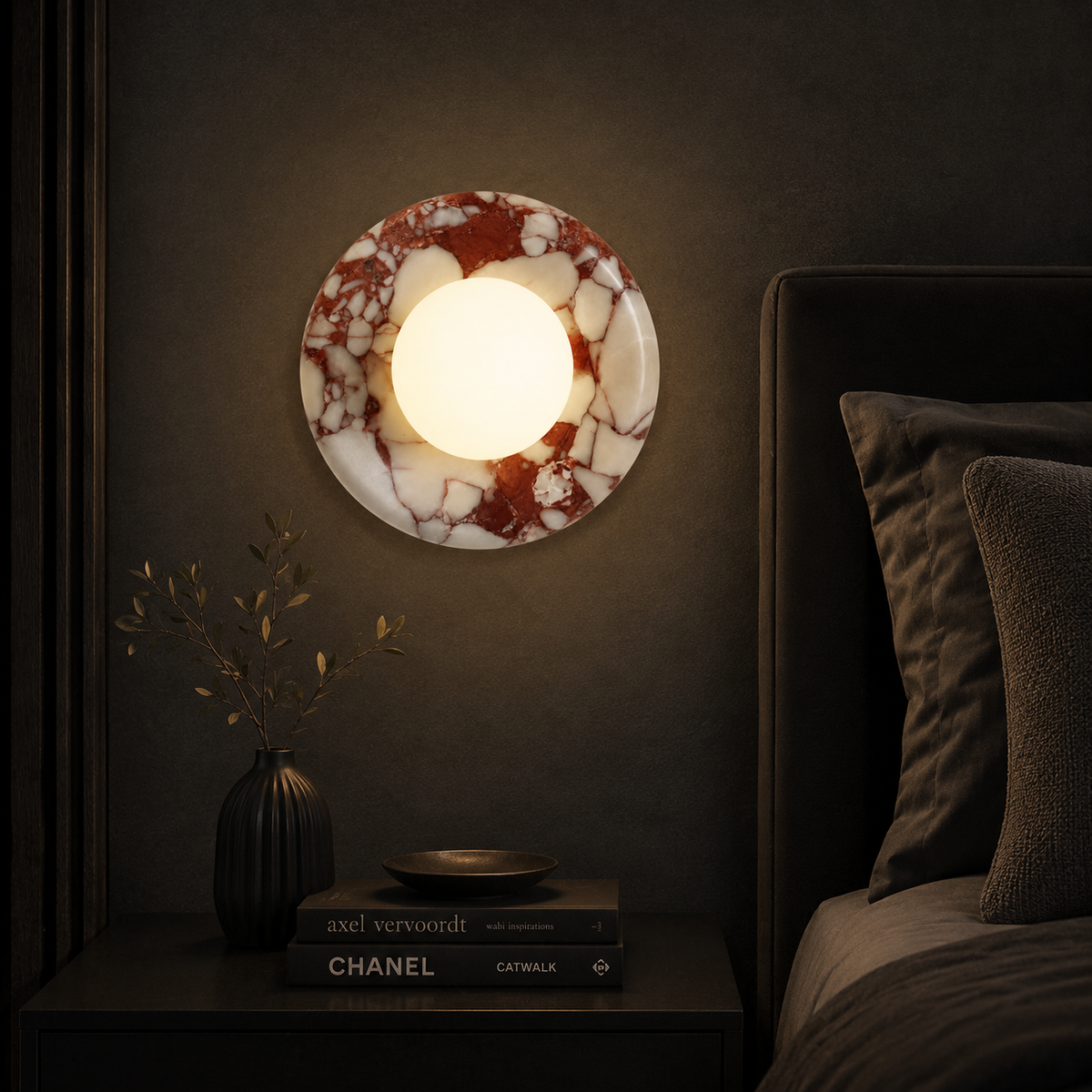 Natural Stone Ring Frosted Glass Globe Round Wall Sconce
