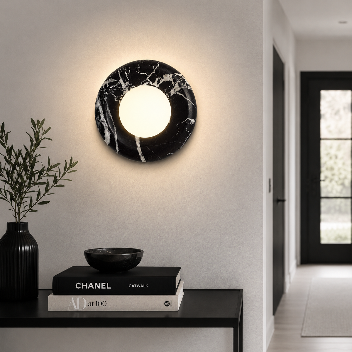 Natural Stone Ring Frosted Glass Globe Round Wall Sconce