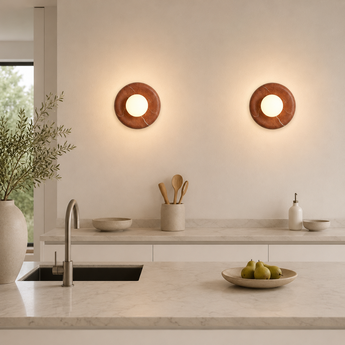Natural Stone Ring Frosted Glass Globe Round Wall Sconce