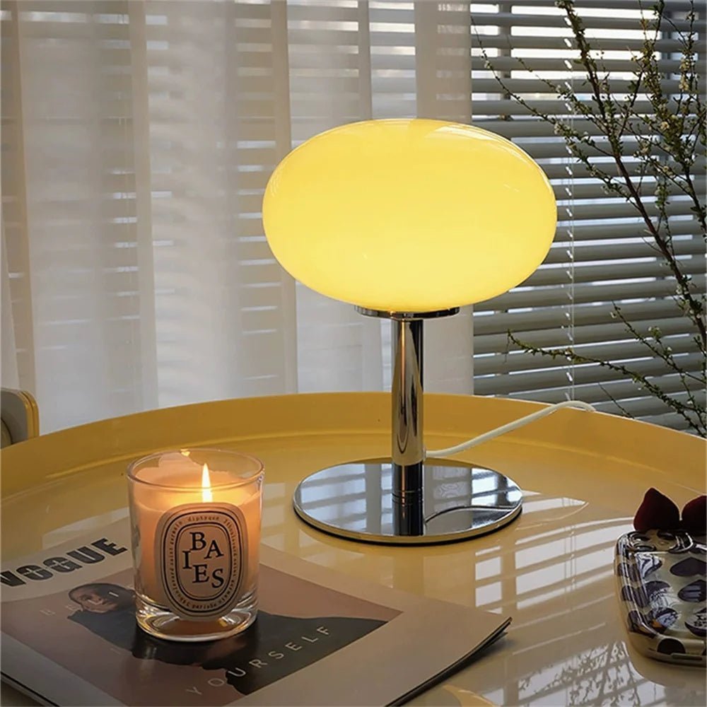 Pastel Glass Mushroom Table Lamp Chrome Base Retro Dimmable