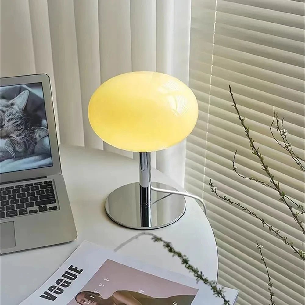 Pastel Glass Mushroom Table Lamp Chrome Base Retro Dimmable