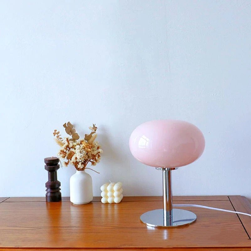 Pastel Glass Mushroom Table Lamp Chrome Base Retro Dimmable