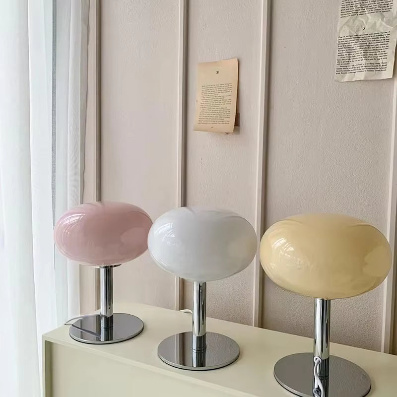 Pastel Glass Mushroom Table Lamp Chrome Base Retro Dimmable