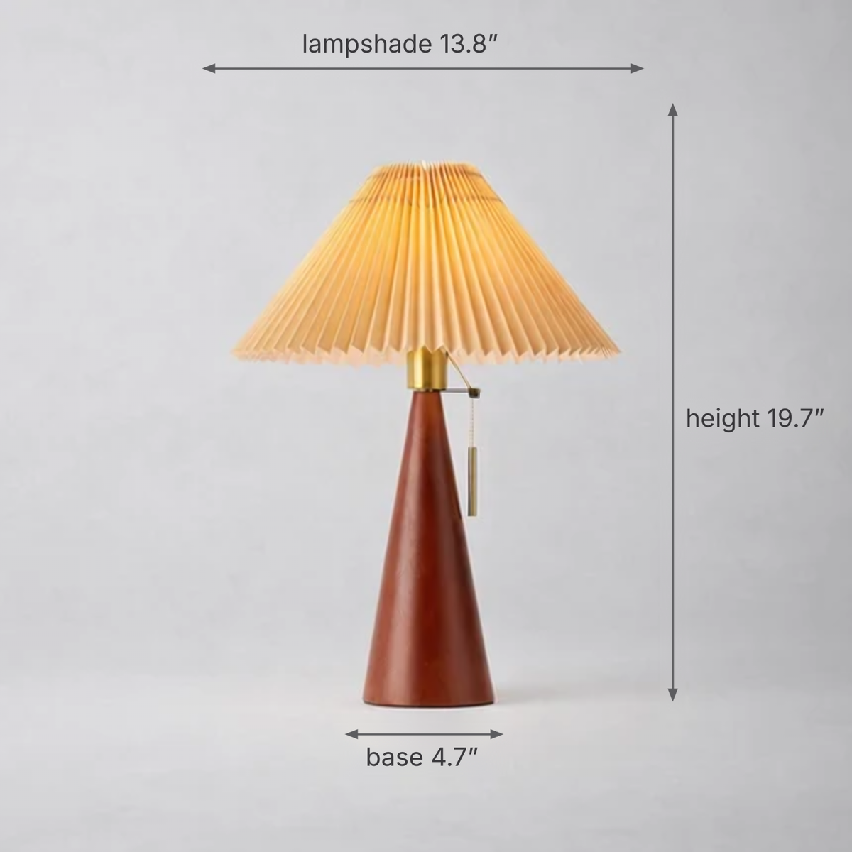 Pleated Fabric Shade Tapered Wood Base Scandinavian Table Lamp