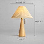Pleated Fabric Shade Tapered Wood Base Scandinavian Table Lamp