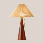 Pleated Fabric Shade Tapered Wood Base Scandinavian Table Lamp