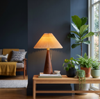 Pleated Fabric Shade Tapered Wood Base Scandinavian Table Lamp