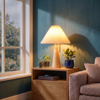 Pleated Fabric Shade Tapered Wood Base Scandinavian Table Lamp