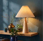 Pleated Fabric Shade Tapered Wood Base Scandinavian Table Lamp