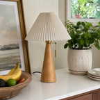Pleated Fabric Shade Tapered Wood Base Scandinavian Table Lamp