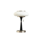 Ribbed Glass Mushroom Table Lamp Wood Stem Japandi Retro