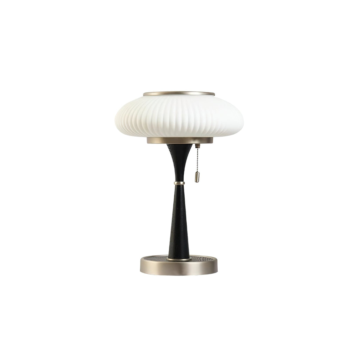 Ribbed Glass Mushroom Table Lamp Wood Stem Japandi Retro