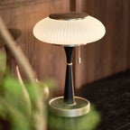 Ribbed Glass Mushroom Table Lamp Wood Stem Japandi Retro