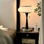 Ribbed Glass Mushroom Table Lamp Wood Stem Japandi Retro
