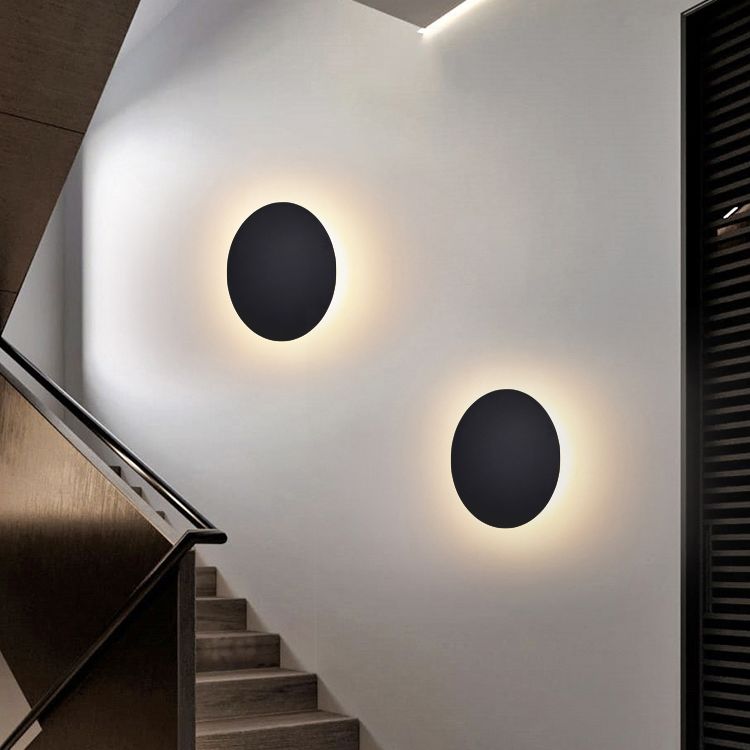 Round LED Wall Sconce Minimalist Backlit Halo Metal Disc