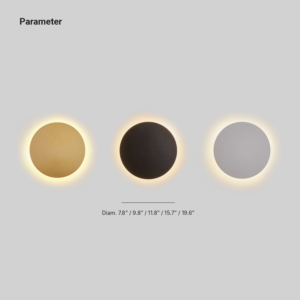 Round LED Wall Sconce Minimalist Backlit Halo Metal Disc