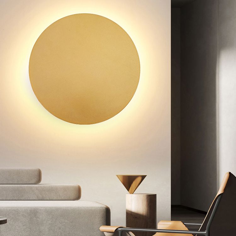 Round LED Wall Sconce Minimalist Backlit Halo Metal Disc